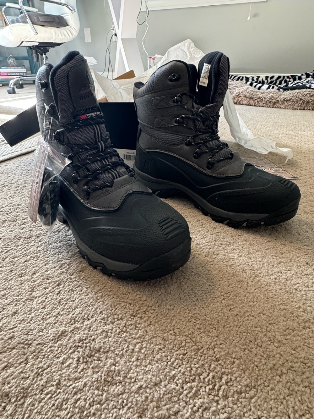 Men's Black Gray Waterproof Work Boots